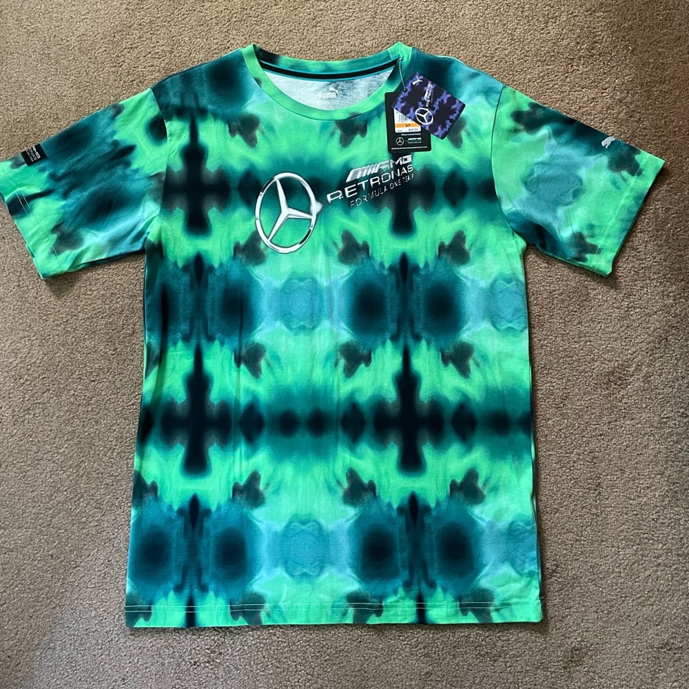 Puma x Mercedes MAPF1 Street Graphic Tee “Elektro Green” Tie Dye Sz S (599584-04